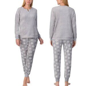Nautica Women's Grey Snowflake Henley Silky Fleece Pyjama Set - Size XL - NWT